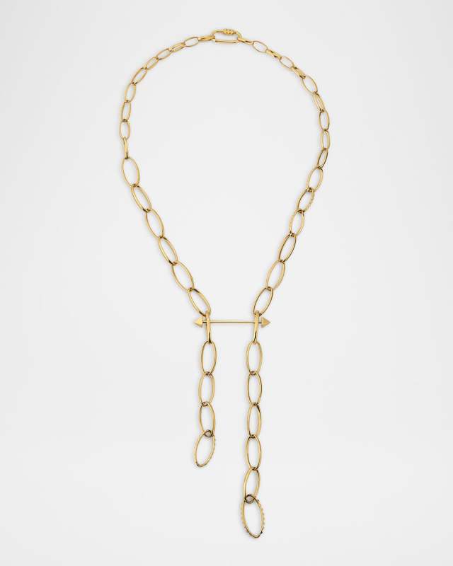 18K Yellow Gold Asymmetric Loop Chain Bar Necklace